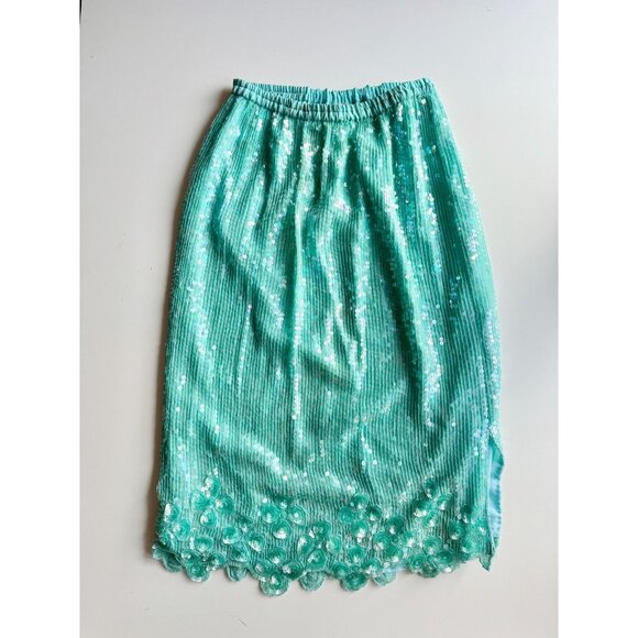Vintage 90's SAKS FIFTH AVENUE Turquoise Beaded Sequin Blouse Skirt Set, Size M - Picture 11 of 16